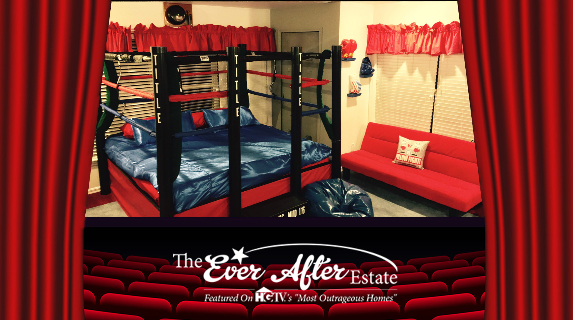rocky bedroom with boxing ring bed